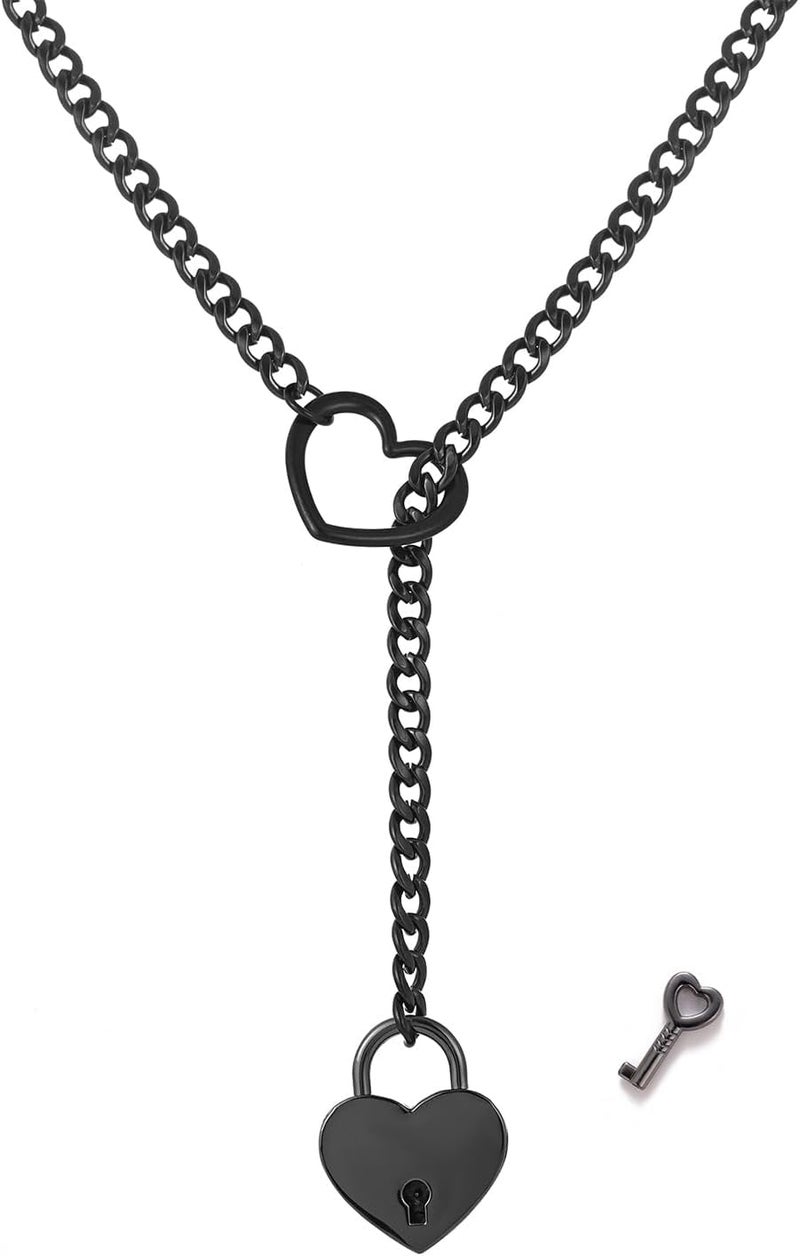 MIFYNN Heart O ring Slip Chain Necklaces for Women Stainless Steel Cuban Chain Bar Necklace Punk Rock Collar Necklace Handmade Adjustable Lariat Y Necklaces for Men - Image 1